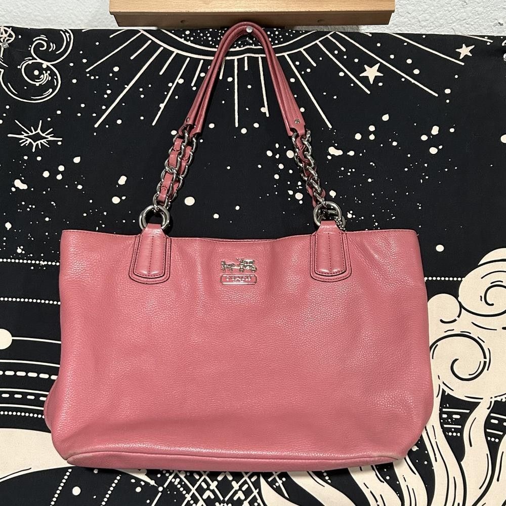 Coach Tote Shoulder Handbag Women's Pink Leather Double Handle Inner Pockets